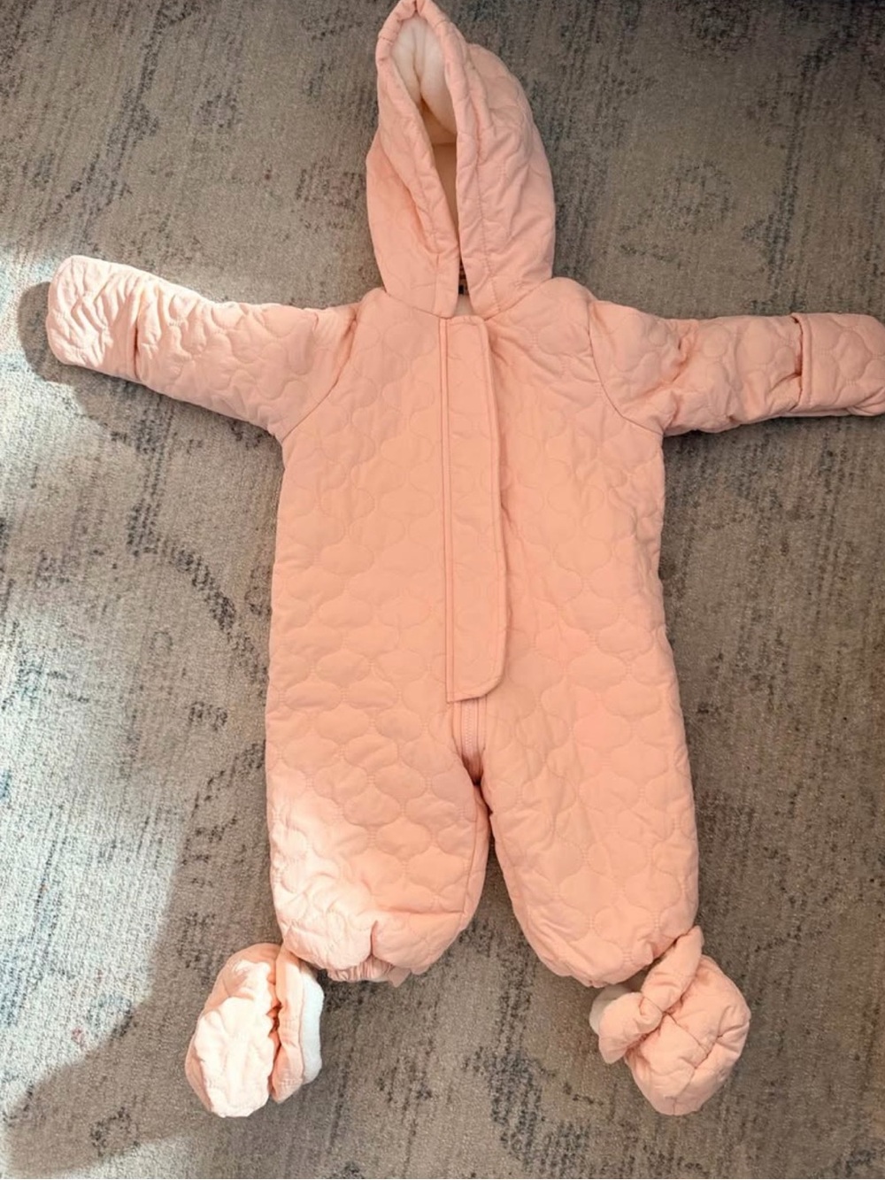 First Impressions Peach Quilted Hooded Baby One-Piece Footie